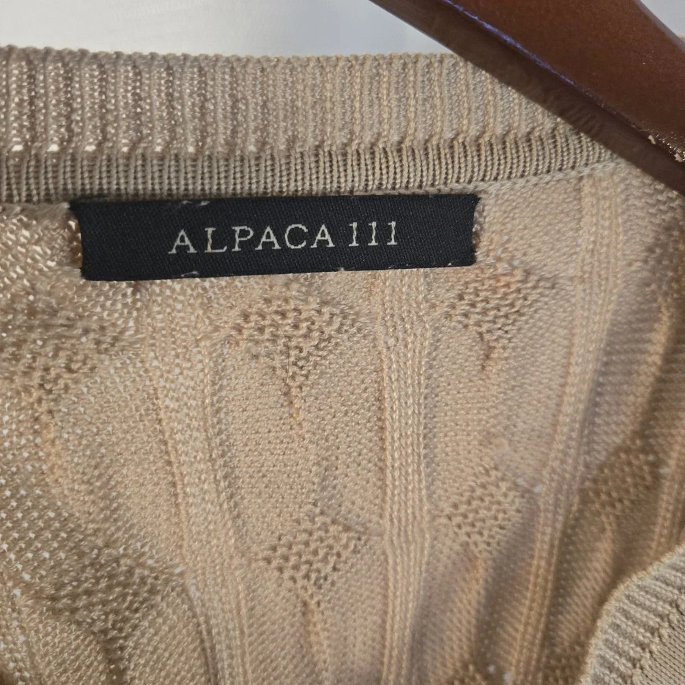 Alpaca Ill  Tan Cable Knit V Neck Sweater Size L‎ 100% Mercerized Pima Cotton